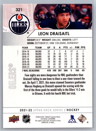 2020-21 Upper Deck Series 2 Leon Draisaitl #321 - Picture 2 of 2