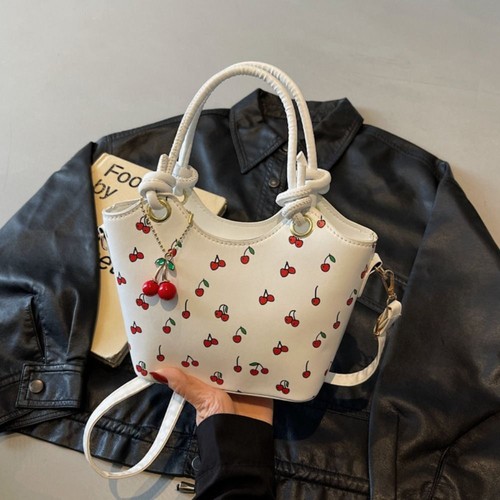 Cherry Pendant Basket Shoulder Bag Korean Style Small Tote Bag Streetwear - Picture 10 of 16