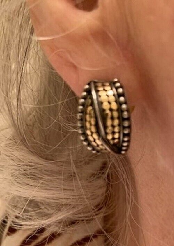 JOHN HARDY STERLING W/18KT GOLD DOT PIERCED EARRINGS IN ORIGINAL BOX - Picture 2 of 12