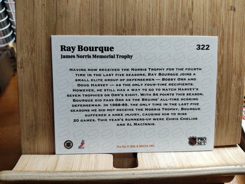 RAY BOURQUE 🏆1991 Pro Set #322 James Memorial Trophy NHL Hockey Card🏆FREE POST - Picture 2 of 2