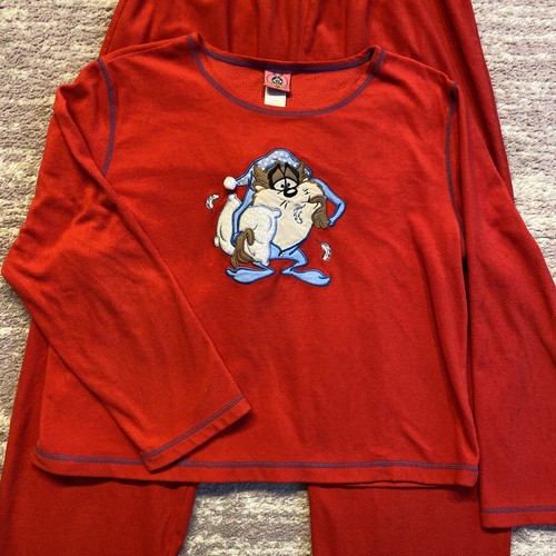 Vintage Looney Tunes Taz Pajamas Tasmanian Devil PJs Red Womens Large 2 Pc EUC - Picture 2 of 12