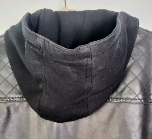 Buffalo David Bitton Mens Size Large Jacket Black Faux Leather 5 Pocket W/Hood - Picture 18 of 24