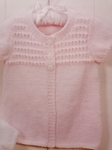 BABY SH/SL. CARDIGAN & HEADBAND, 46-61cm 8ply - PETER PAN Knitting Pattern 1175 - Picture 3 of 6