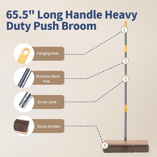 18" Push Broom Outdoor Heavy Duty - 65" Long Handle Large Wide Shop Broom, Comme - Picture 16 of 24
