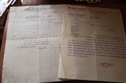zwei tolle alte Papiere Rechnung und Brief Firma Aug. Hopfer & Eisenstuck Leipzi - Picture 1 of 4