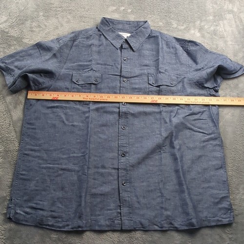 Clairborne Mens Button Up Shirt Sz XL Denim Blue Short Sleeve Linen Blend - Picture 5 of 8