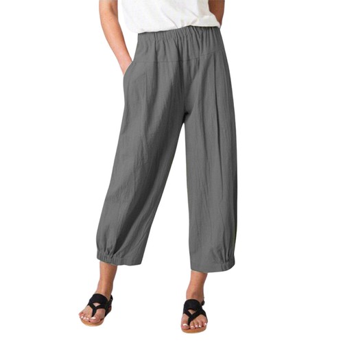 Women Cotton Linen Summer Casual Harem Pants Cropped Loose Plain Long Trousers - Picture 15 of 21