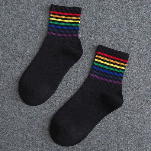 LGBT Striped Fashion Korean Streetwear Women Rainbow Socks D5 - Picture 5 of 17