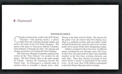 US FDC Winter Olympics Vancouver 2010 USA 44c Fleetwood First Day Cover UT - Picture 2 of 2