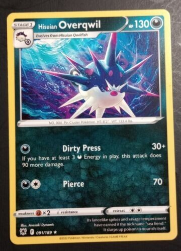 Pokemon Astral Radiance Hisuian Overqwil Rare Card 091/189 NM - Picture 1 of 2