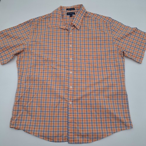 John Ashford Mens Shirt XL Orange Plaid Short Sleeve Collared Button Cotton Vtg - Picture 2 of 9