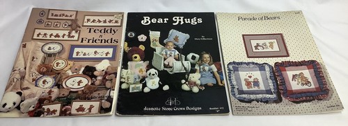 Three Teddy Bear Cross Stitch Leaflets 1980’s Patterns FWT231029/CB - Picture 1 of 6