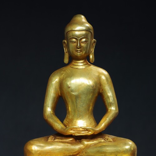 Statua Buddha Shakyamuni 10,6" antico tempio buddismo tibetano bronzo dorato 24k - Foto 8 di 9