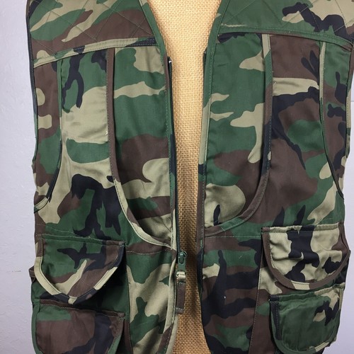 Master Sportsman Woodland Green Camouflage Vest Mens Medium Pockets Full Zipper - Picture 9 of 17