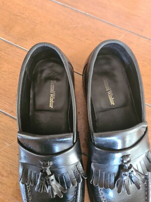 英Samuel Windsor★27.5㎝■ローファー/スリッポン/90ｓ/80 Samuel Windsor Mens Black Tasselled Loafer Leather Slip On