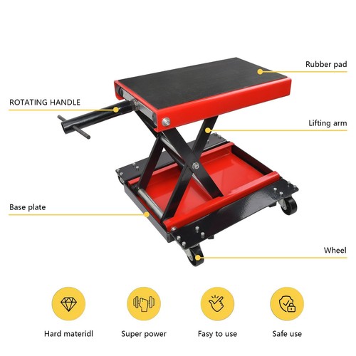 500KG Motorcycle Motorbike Workshop Scissor Lift Jack Stand Paddock with 4 Wheel - Picture 16 of 17