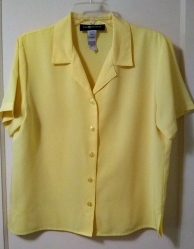 SAG HARBOR 100% POLYESTER YELLOW BUTTON FRONT CAREER BLOUSE SHORT SLEEVE SIZE 12 - Picture 5 of 12