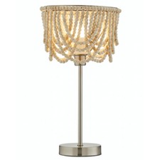 Litecraft Pilli Table Lamp E14 Base With Wooden Beaded Shade - Satin Nickel     