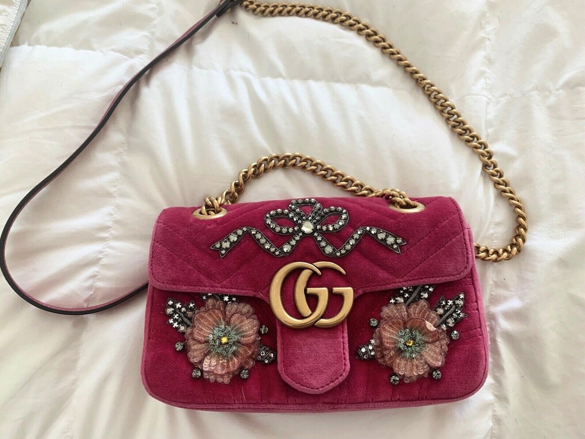 Gucci Marmont Pink Velvet Embellished Bag