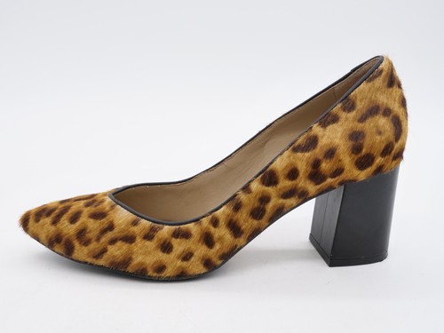Johnston Murphy Heels Womens 9 Brown Leopard Print Fur Pointed Toe Dress Pumps - Picture 2 of 12