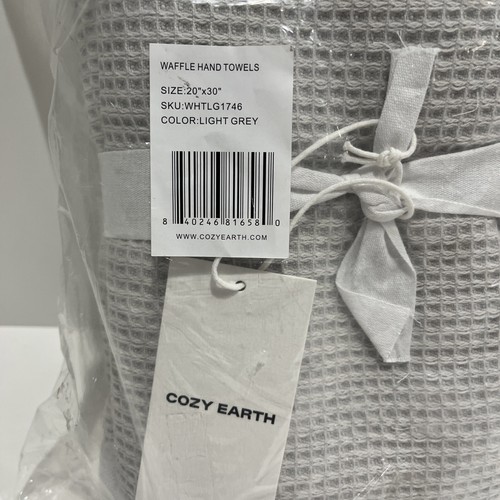 Cozy Earth Light Grey Waffle Hand Towels 20”x30”Set Of 2 Made From Cotton&Viscos - Picture 8 of 8