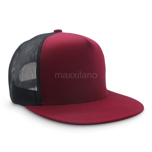 Snapback Hat Cotton Mesh Solid Flat Brim Style Baseball Cap Trucker Men Visor - Picture 11 of 101