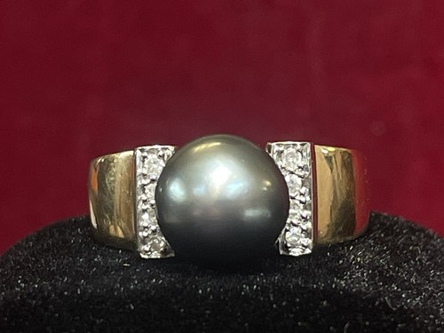 ANILLO VINTAGE DE PERLAS Y DIAMANTES DE TAHITÍ DE ORO DE 14K FIRMADO PJS - Imagen 14 de 21
