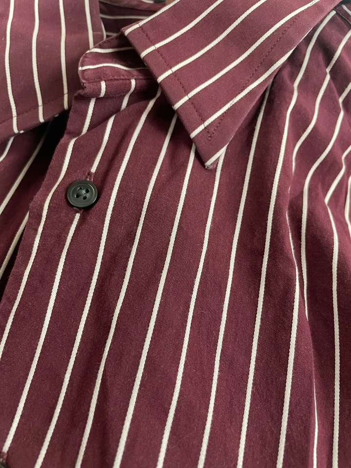 Express1MX Shirt Men's Size XL 17-17.5 Burgundy White Striped Button Up long Slv - Image 4 of 4