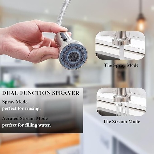 Commercial Brushed Nickel Spring Kitchen Sink Faucet Pull Down Spray Swivel Tap - Picture 7 of 23