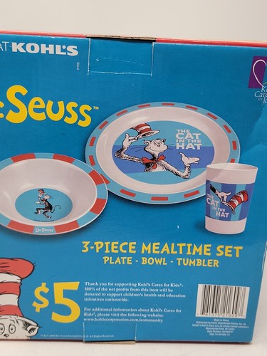 2000 Kohls Cares Dr. Seuss The Cat The Hat 3-teiliges Essensset Teller Schüssel Tasse ~ C73 - Bild 9 von 19