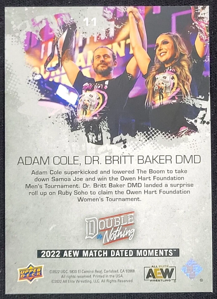 2022 UPPER DECK AEW MATCH DATED MOMENTS ADAM COLE / DR. BRITT BAKER  SILVER - Image 2 of 2