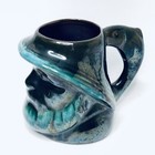 Vintage Teal Green & Black Glazed Fisherman Head Shaped Mug with Fish Handle
