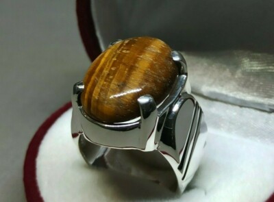 Natürliches tiefbraunes Tigerauge Sterlingsilber 925 Handarbeit Tigerauge Herrenring