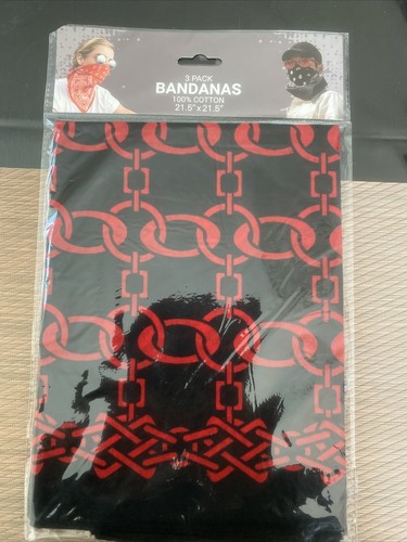 100 % BAUMWOLLE BANDANAS 3 IN EINER PACKUNG NEU VERSIEGELT KETTENGLIED MUSTER 21,5" X 21,5" - Bild 1 von 6