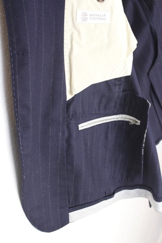 Brunello Cucinelli Chalkstripe Blazer Navy Pinstripe Jacket 42 Wool Cashmere - Picture 12 of 14
