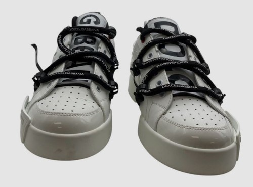 Dolce & Gabbana Men's White Portofino Logo Strap Leather Sneakers Shoes Size 7 - Picture 2 of 12
