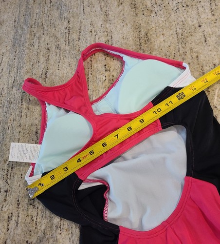 Nike Girls Sz 8 One Piece Swim Suit Padded Racer Back Pink Black White - Picture 10 of 12