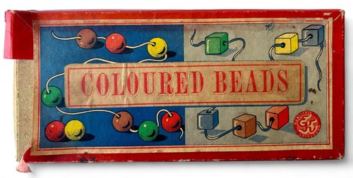 Vintage EK QUALITY TOYS lacing threading wooden beads boxed 1950's GERMANY - Bild 2 von 8