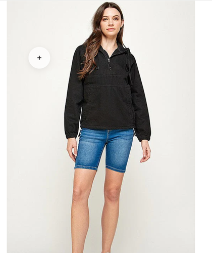 WOMEN'S DENIM JACKET WITH HOODIE, Size-S, Black - Picture 5 of 5