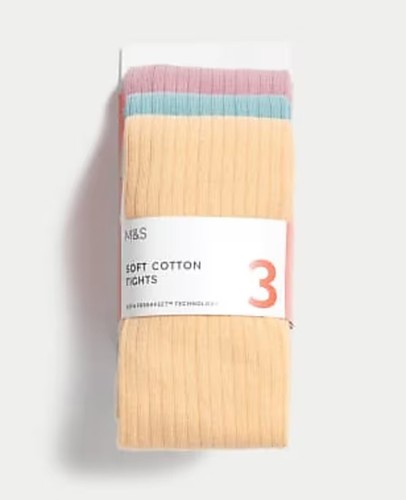 ex M&S girls Soft Cotton Tights 2/3 pairs pink/white/beige/black/grey rrp £12.50 - Picture 2 of 17