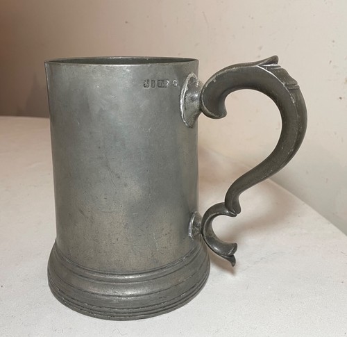 rare antique 18th century 1700's handmade pewter beer mug stein touch early mark - Picture 4 of 13