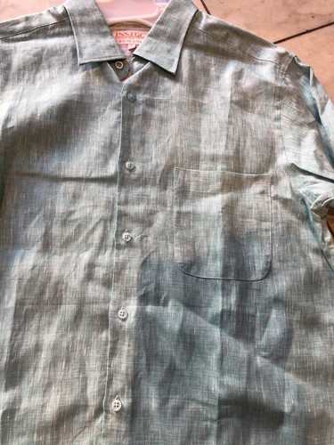 NWT INSERCH Mens Long Sleeve New Teal Color Shirt 100% Linen Size L - Picture 3 of 7
