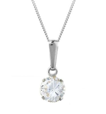9ct White Gold 6mm Round Cubic Zirconia Cz Solitaire Pendant Chain Gift Box - Cubic Zirconia Solitaire Pendant Necklace White Gold