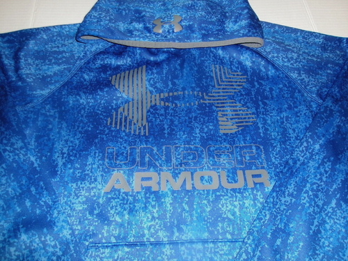 Under Armour Cold Gear Loose Sz. YLG Big Logo Hoodie Shades of Blue Pull Over - Picture 12 of 23