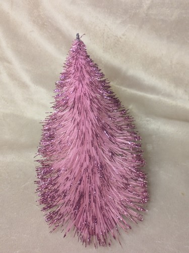 Pink Bottle Brush Tree Pink Glitter Tipped Christmas Whimsical Decor 10.5" - Picture 4 of 4