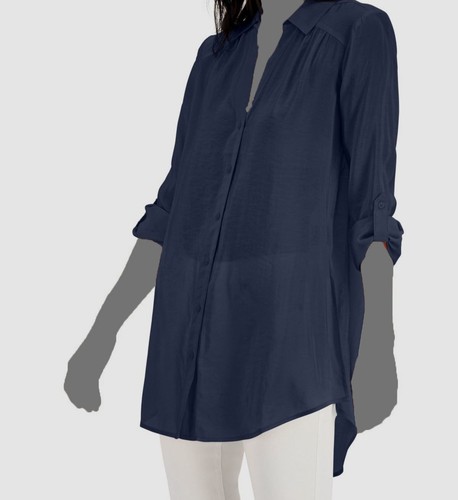 INC International Concepts Women's Blue Button-Up Tunic Top Size Small