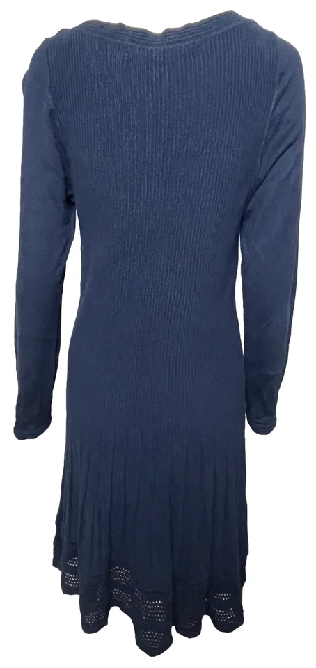 Vestido Suéter Max Studio Crochet Midi Grande Azul Acanalado Pliegues Tejido Estilo Carrera Foto 2 de 4