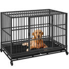New Listing48-Inch Indestructible Rolling Dog Crate with Open-Top Design, Black