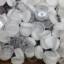 100 Pieces 3 Gram/3ml Plastic Round Clear Sample Jar Containers with White Lids