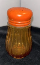 Vintage Amber Ribbed Glass Shaker Red Cap Made in Japan